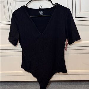 Pumiey V neck Black Short-Sleeve Women's Bodysuit
